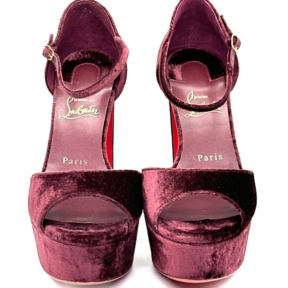 Christian Louboutin SANDALOO Velvet Platform Mary Jane Heels Sandals Shoes - Picture 6 of 16